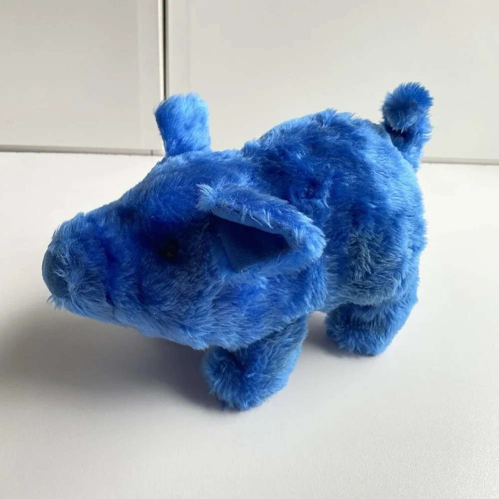 Vintage 1986 Iwaya Blue Animated Walking Pig Plush Toy Tested Works Wiggles Nose
